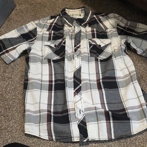 Reclaimed Vintage Black and White Plaid Casual Button Down Shirt